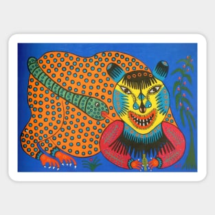 whila this beast drinks poison a snake sucks his blood 1982 - Maria Primachenko Sticker